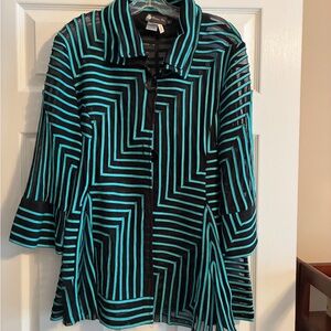 Black and Teal Striped Women's Top